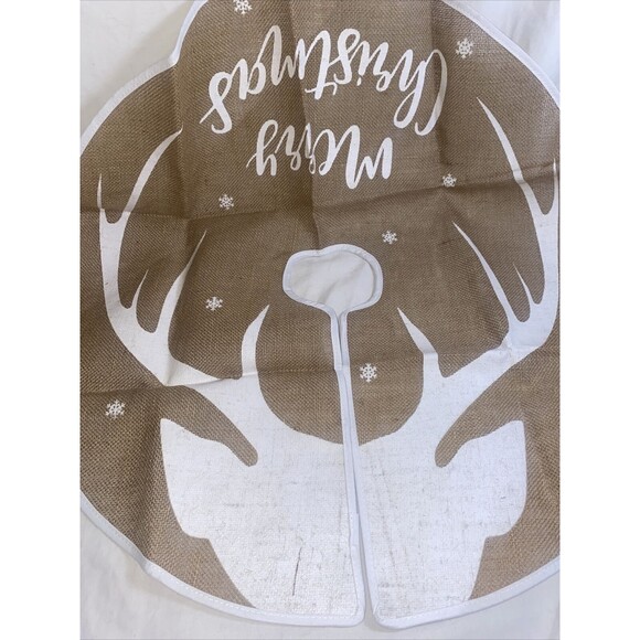 RUSTIC Deer Farmhouse Burlap Holiday CHRISTMAS TREE SKIRT New 29”farm - Picture 6 of 6